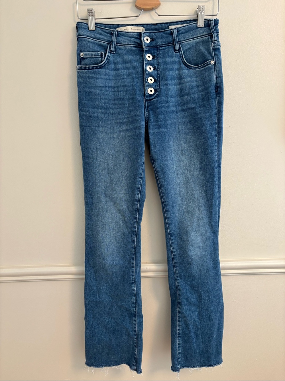 Pilcro and the Letterpress Medium Blue high rise skinny bootcut Button-Fly Jeans